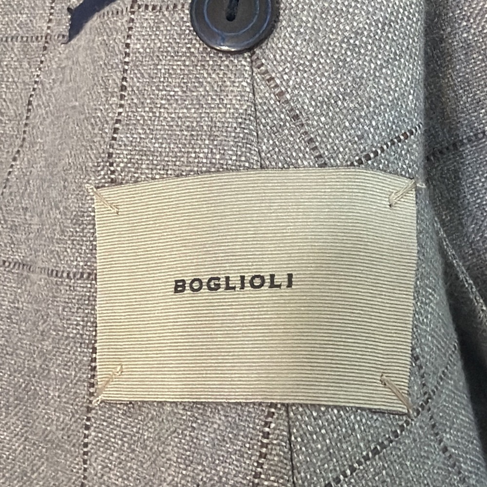 BOGLIOLI DOVER Tailored Jacket 50R Plaid Gray Cotton Linen Blend - Picture 6 of 10